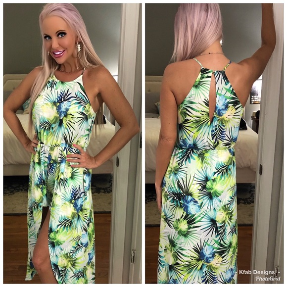 LAST 1! 🌴Pretty Palm Leaf Tulip Hem Romper! - Picture 2 of 4